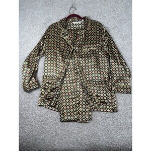 Vintage Victoria's Secret Geometric Satin Long Sleeve Two Pc PJ Set Size Large